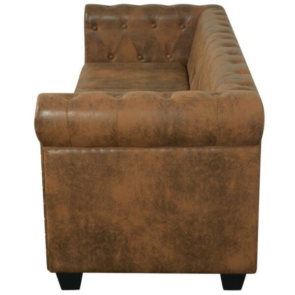 Trzyosobowa sofa Chesterfield ze sztucznej skóry, brązowa - obrazek 4