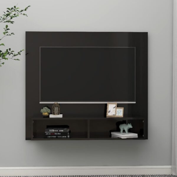 Wisząca szafka pod TV, czarna, wysoki połysk, 102x23,5x90 cm - obrazek 3