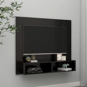 Wisząca szafka pod TV, czarna, wysoki połysk, 102x23,5x90 cm