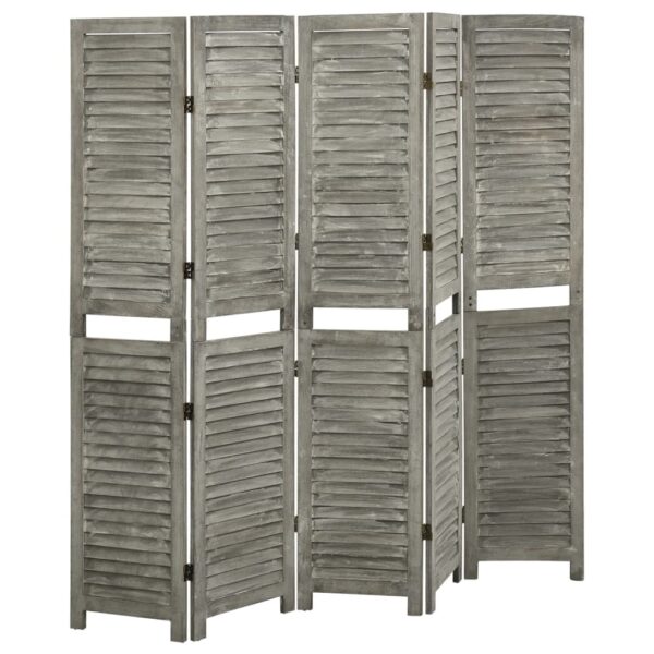 Parawan 5-panelowy, szary, 179 x 166 cm, lite drewno - obrazek 4