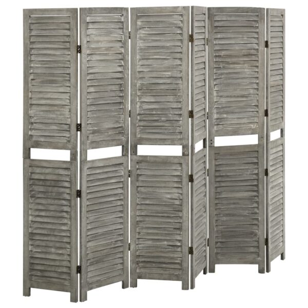 Parawan 6-panelowy, szary, 214x166 cm, lite drewno - obrazek 4