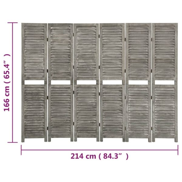 Parawan 6-panelowy, szary, 214x166 cm, lite drewno - obrazek 7