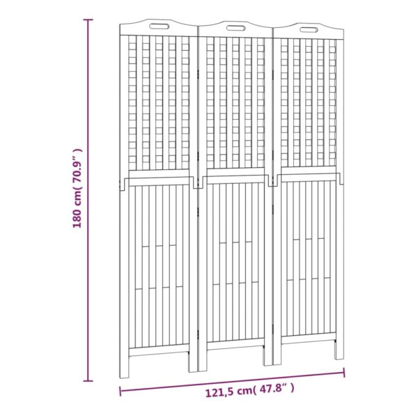 Parawan 3-panelowy, 121,5x2x180 cm, lite drewno akacjowe - obrazek 9
