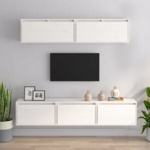 Szafki pod TV, 5 szt., białe, lite drewno sosnowe