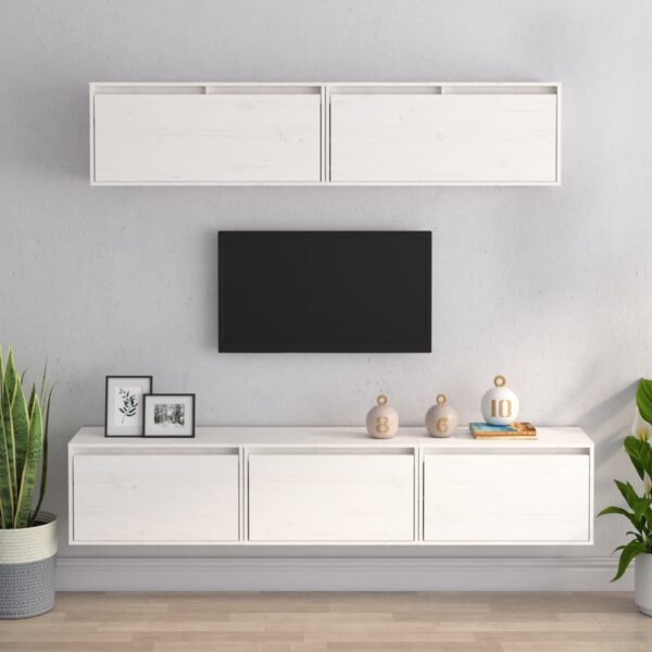 Szafki pod TV, 5 szt., białe, lite drewno sosnowe
