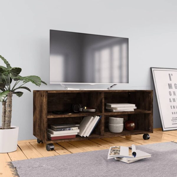 Szafka pod TV, na kółkach, przydymiony dąb, 90x35x35 cm