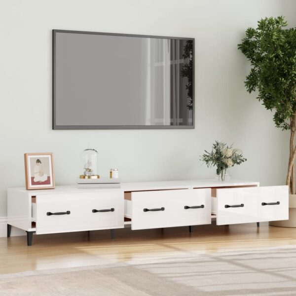 Szafka pod TV, wysoki połysk, biała, 150x34,5x30 cm - obrazek 3