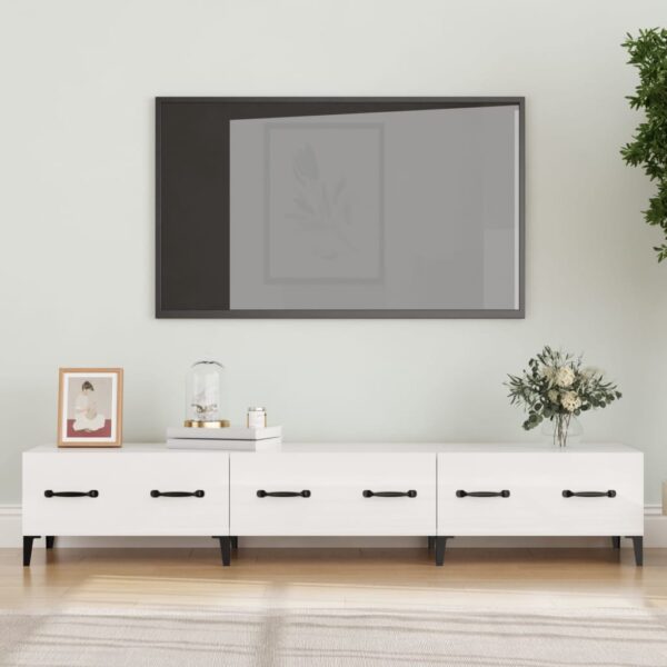 Szafka pod TV, wysoki połysk, biała, 150x34,5x30 cm