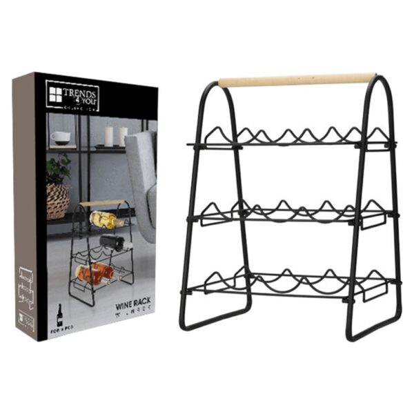 Home&Styling Stojak na 9 butelek wina, metalowy, czarno-naturalny - obrazek 3