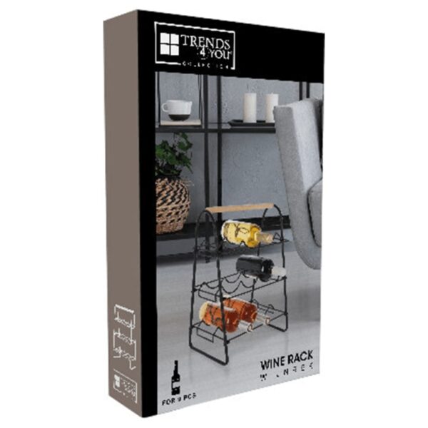 Home&Styling Stojak na 9 butelek wina, metalowy, czarno-naturalny - obrazek 4