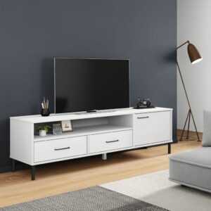 Szafka pod TV OSLO, metalowe nóżki, biała, sosnowa