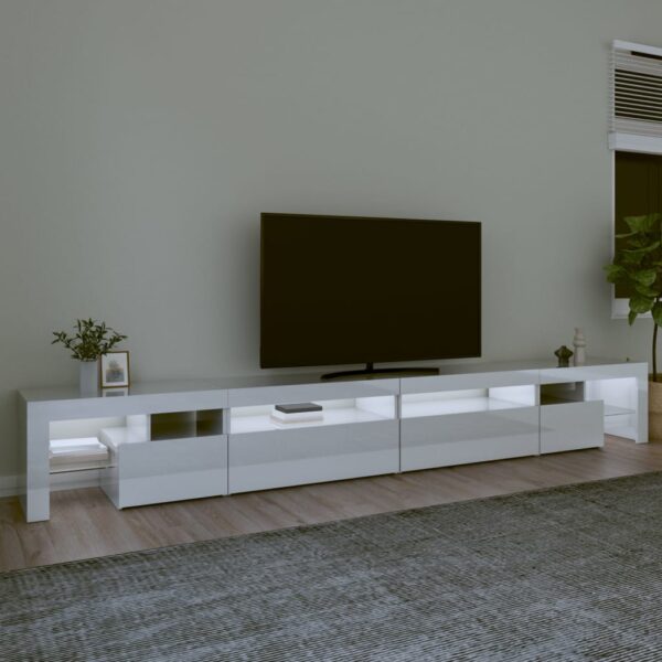 Szafka pod TV ze światłem LED, błyszcząca, biała, 290x36,5x40cm - obrazek 3