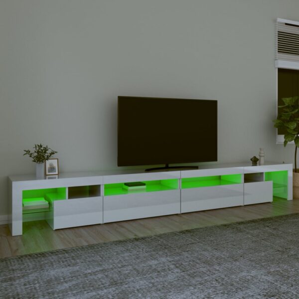 Szafka pod TV ze światłem LED, błyszcząca, biała, 290x36,5x40cm - obrazek 4