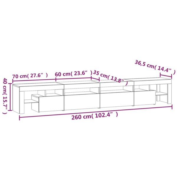 Szafka pod TV z oświetleniem LED, brązowy dąb, 260x36,5x40 cm - obrazek 12