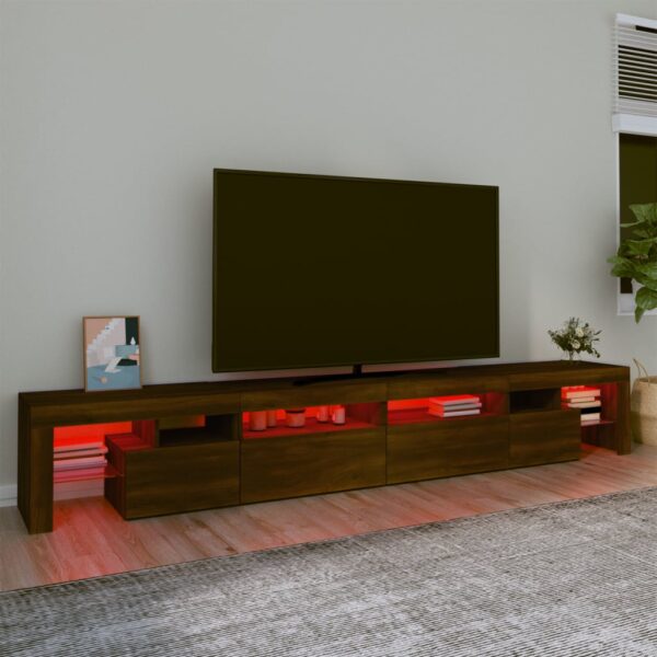 Szafka pod TV z oświetleniem LED, brązowy dąb, 260x36,5x40 cm - obrazek 5