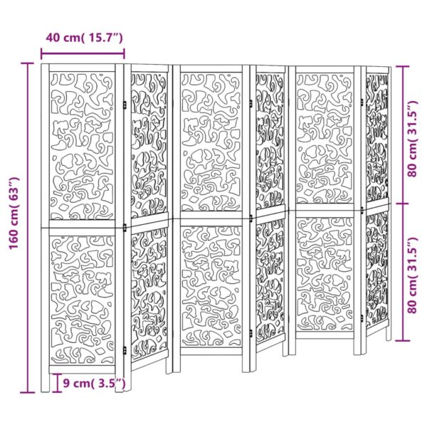 Parawan pokojowy, 6-panelowy, czarny, lite drewno paulowni - obrazek 8