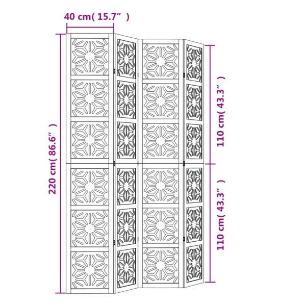 Parawan pokojowy, 4-panelowy, brązowo-czarny, lita paulownia - obrazek 8