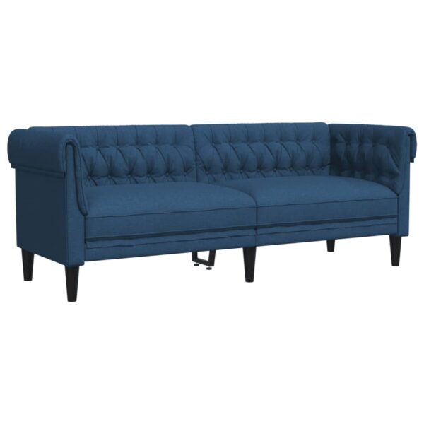 Sofa Chesterfield, trzyosobowa, niebieska, obita tkaniną - obrazek 2