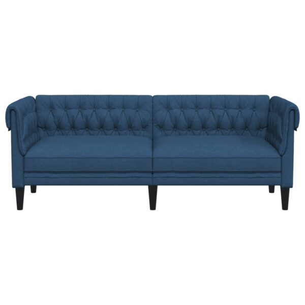 Sofa Chesterfield, trzyosobowa, niebieska, obita tkaniną - obrazek 4