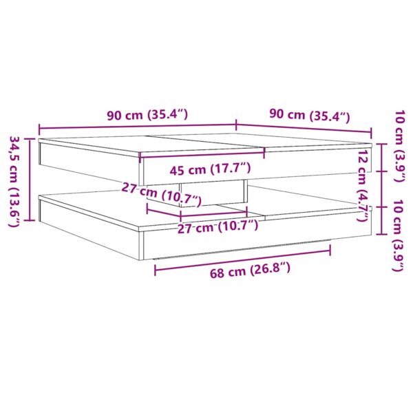 Stolik kawowy obrotowy 360 stopni Stare drewno 90x90x34,5 cm - obrazek 10