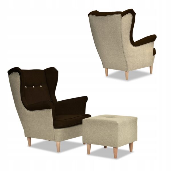 Zestaw wypoczynkowy ARI DUO sofa fotele pufy beżowo - brązowy - obrazek 7