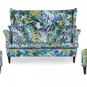 Zestaw wypoczynkowy mebli uszak Ari Print sofa fotele pufy komplet