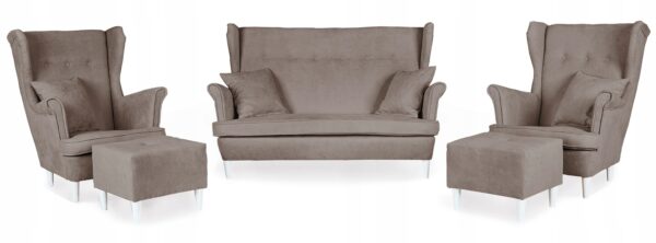 Zestaw wypoczynkowy mebli uszak Ari sofa fotele pufy komplet