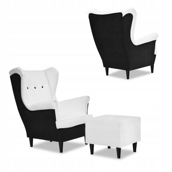 Zestaw wypoczynkowy ARI DUO sofa fotele pufy czarno - biały - obrazek 7