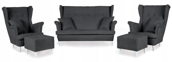 Zestaw wypoczynkowy mebli uszak Ari sofa fotele pufy komplet