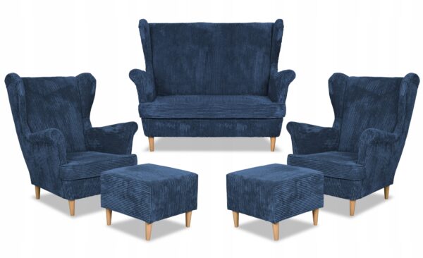 Zestaw wypoczynkowy uszak Bonito sofa fotele pufy granatowy - obrazek 10
