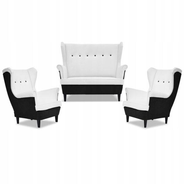 Zestaw wypoczynkowy ARI DUO sofa fotele czarno - biały