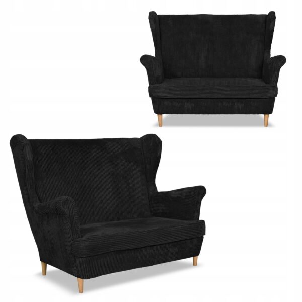 Zestaw wypoczynkowy uszak Bonito sofa fotele czarny sztruks - obrazek 5