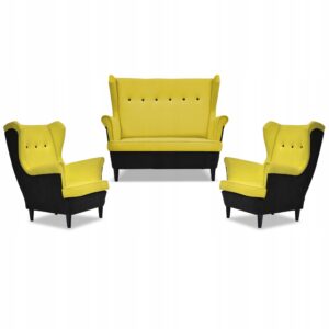 Zestaw wypoczynkowy ARI DUO sofa fotele czarno - żółty