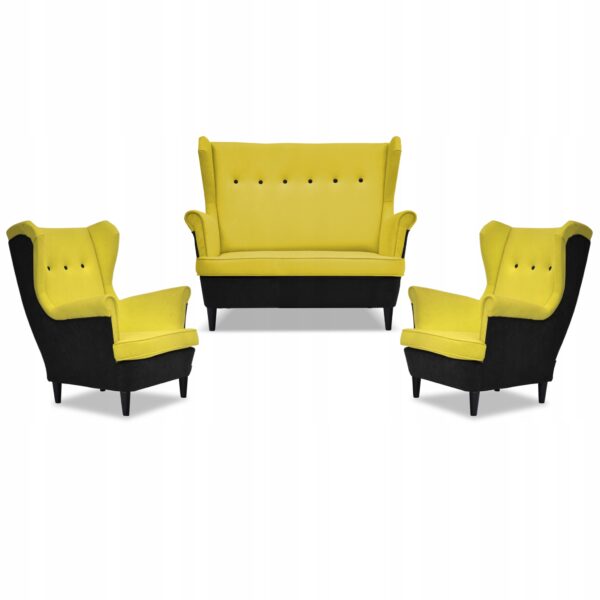 Zestaw wypoczynkowy ARI DUO sofa fotele czarno - żółty