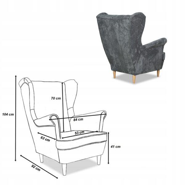 Zestaw wypoczynkowy uszak Bonito sofa fotele pufy szary sztruk - obrazek 8