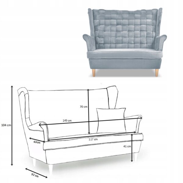 Zestaw wypoczynkowy Carol sofa fotele paski błękitny - obrazek 6