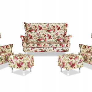 Zestaw wypoczynkowy mebli uszak Ari Print sofa fotele pufy komplet