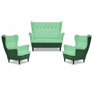 Zestaw wypoczynkowy ARI DUO sofa fotele zielono - miętowy