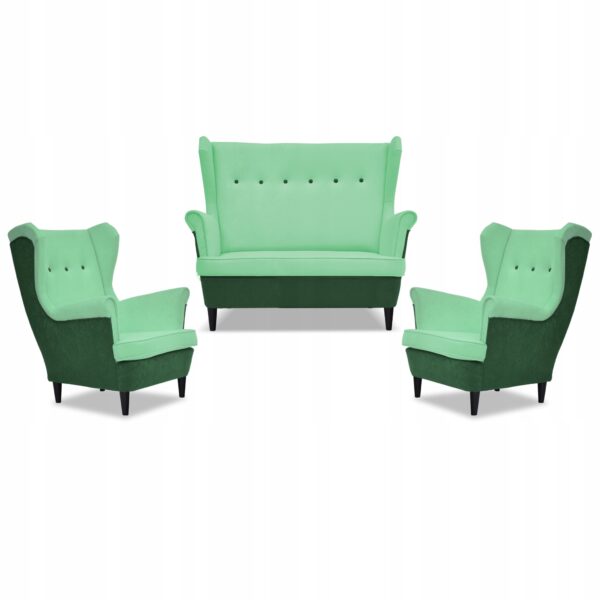 Zestaw wypoczynkowy ARI DUO sofa fotele zielono - miętowy