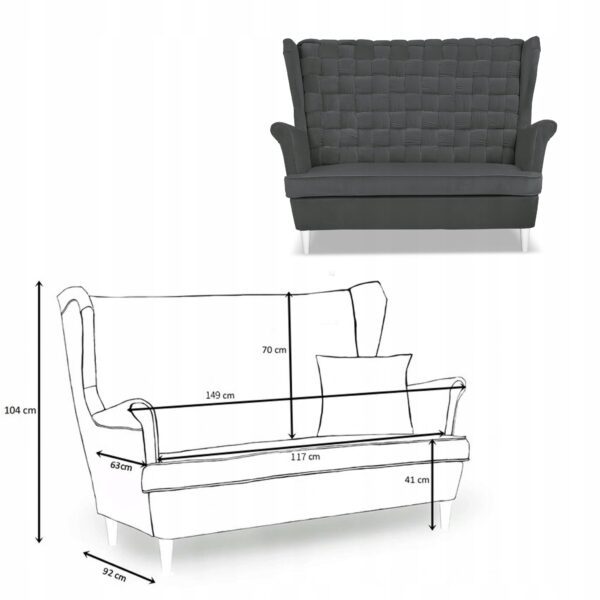 Zestaw wypoczynkowy Carol sofa fotele paski grafitowy - obrazek 6
