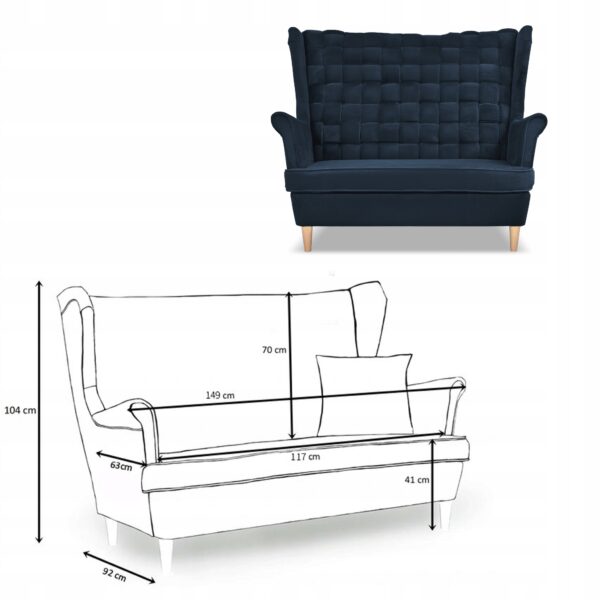 Zestaw wypoczynkowy Carol sofa fotele pufy paski granatowy - obrazek 6