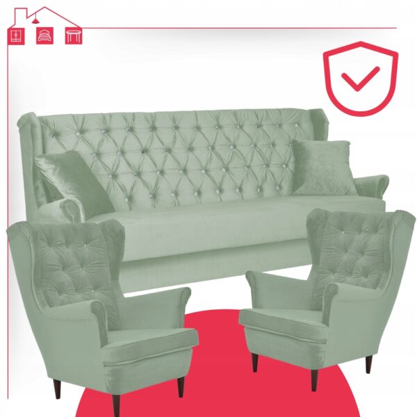 Skandynawski zestaw wypoczynkowy sofa 2 fotele Gaja ZIELONY - obrazek 13