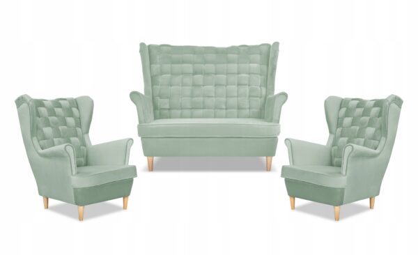Zestaw wypoczynkowy Carol sofa fotele paski seledynowy - obrazek 9