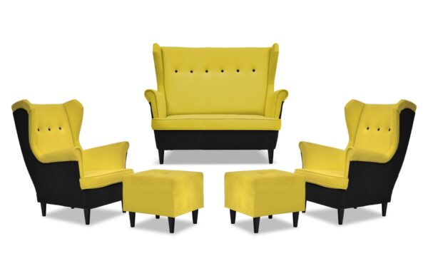 Zestaw wypoczynkowy ARI DUO sofa fotele pufy czarno - żółty - obrazek 9