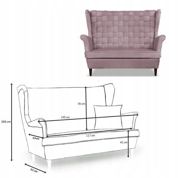 Zestaw wypoczynkowy Carol sofa fotele paski różowy - obrazek 6