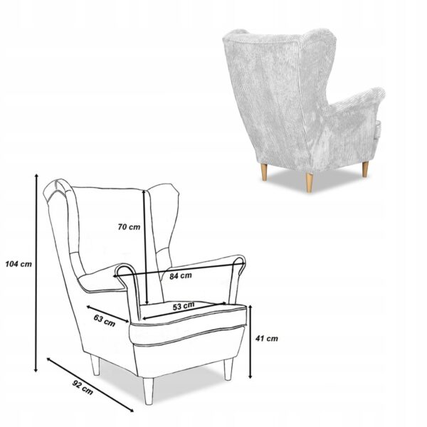 Zestaw wypoczynkowy uszak Bonito sofa fotele szary sztruks - obrazek 8