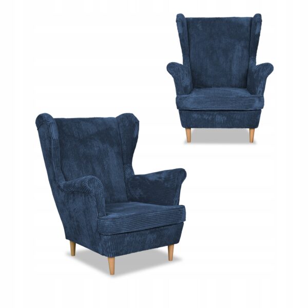 Zestaw wypoczynkowy uszak Bonito sofa fotele granatowy sztruks - obrazek 7