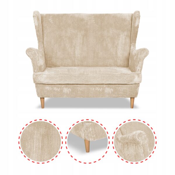 Zestaw wypoczynkowy uszak Bonito sofa fotele pufy beż sztruks - obrazek 4