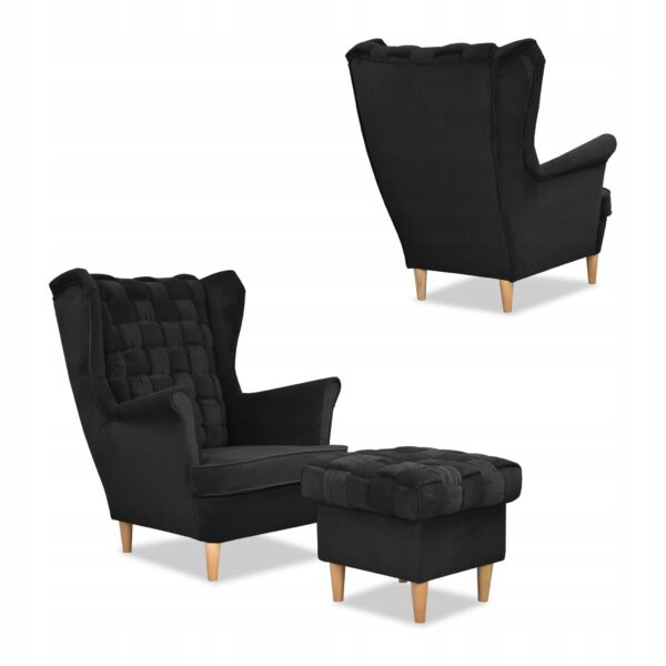 Zestaw wypoczynkowy Carol sofa fotele pufy paski czarny - obrazek 7