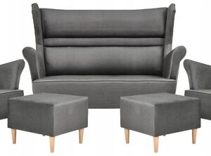 Zestaw wypoczynkowy mebli uszak Zoja sofa fotele pufy komplet nowy